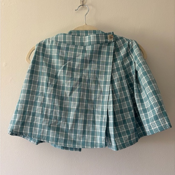 Akaiv Dresses & Skirts - Plaid Pleated Mini Skirt in Teal and White
